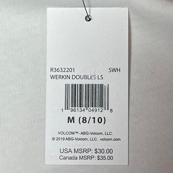 Volcom Werkin Doubles T Shirt Girls Size M Star White Long Sleeve Tee NEW - Picture 6 of 9